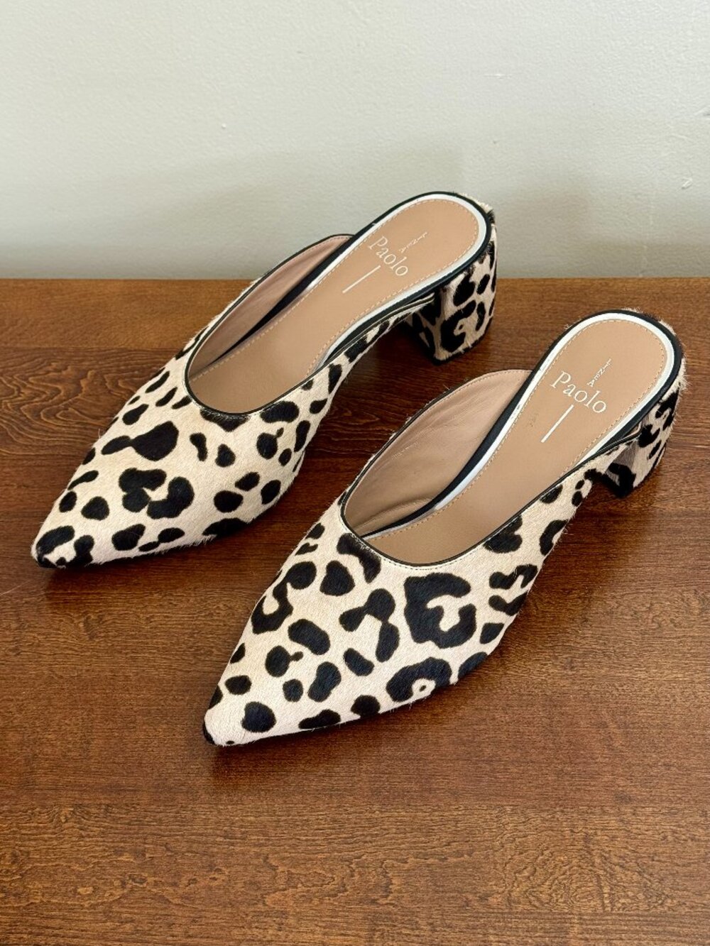 Linea Paolo Zadie II Leopard Print Calf Hair Mules Heels Size 8.5